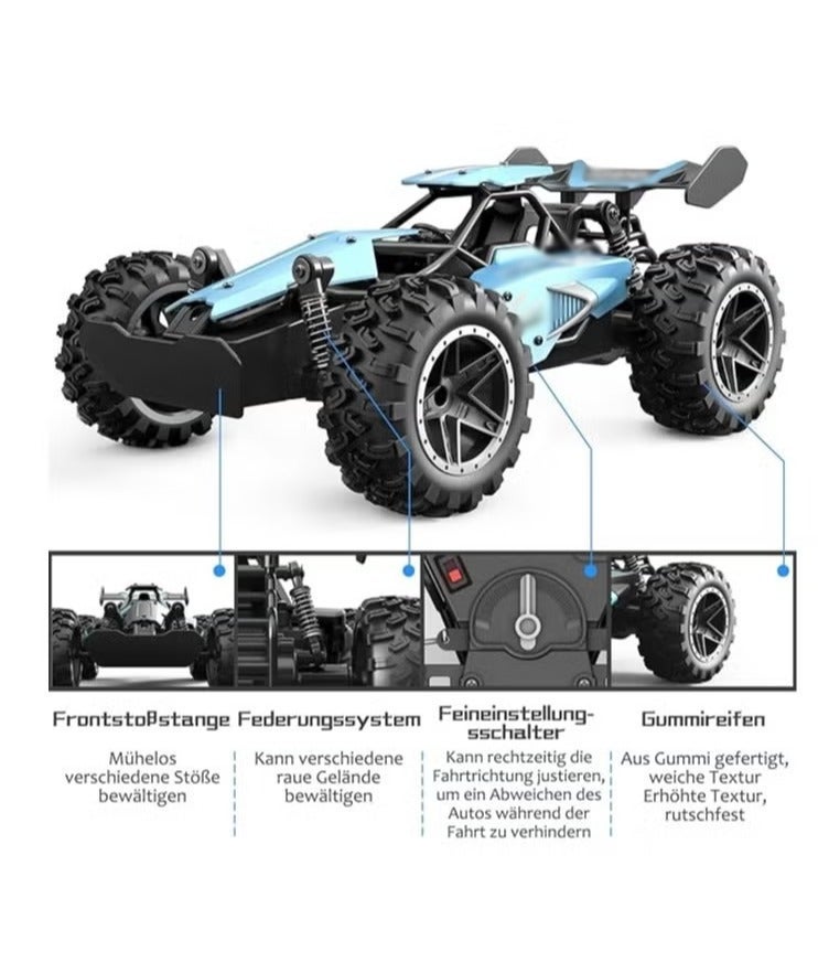 O2. Blue Small High-Speed Remote Control Off-Road RC Car with 2.4GHz System and Rechargeable Battery - Image 5