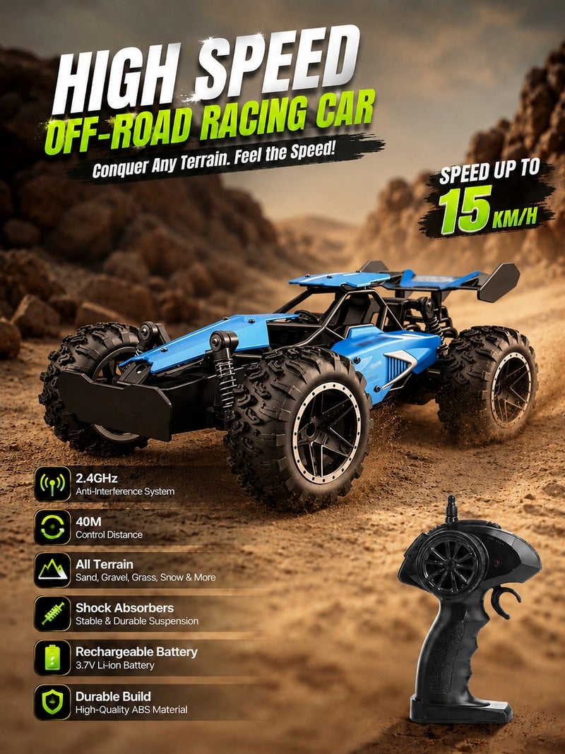 O2. Blue Small High-Speed Remote Control Off-Road RC Car with 2.4GHz System and Rechargeable Battery - Image 1