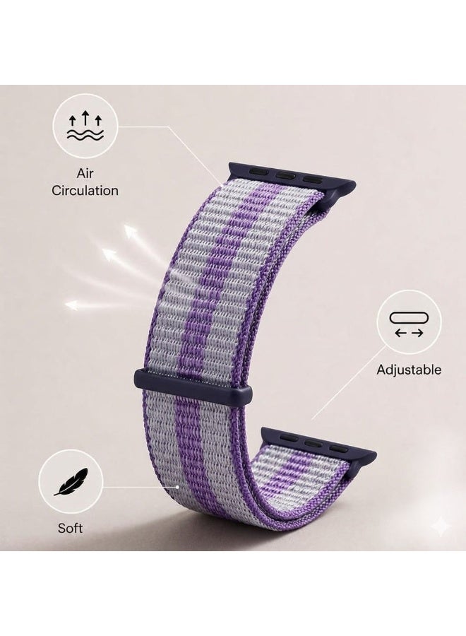 MARGOUN Breathable Nylon Sport Loop Band Compatible with Apple Watch 44mm 45mm 46mm 49mm for Women Men, iWatch Wrist Straps for Ultra 3 2, Se, Series 11 10 9 8 7 - Lavender Purple - Image 3