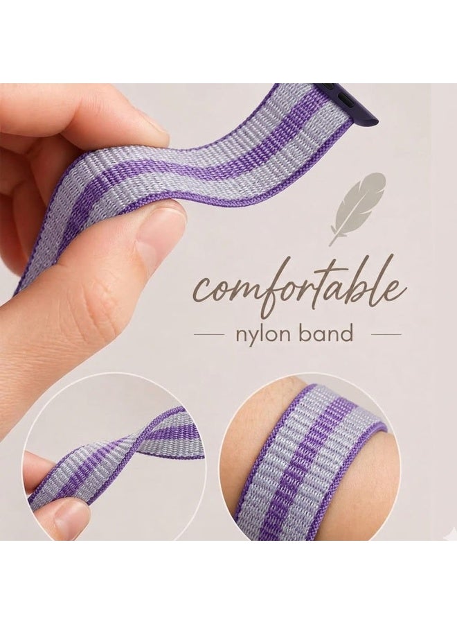 MARGOUN Breathable Nylon Sport Loop Band Compatible with Apple Watch 44mm 45mm 46mm 49mm for Women Men, iWatch Wrist Straps for Ultra 3 2, Se, Series 11 10 9 8 7 - Lavender Purple - Image 4