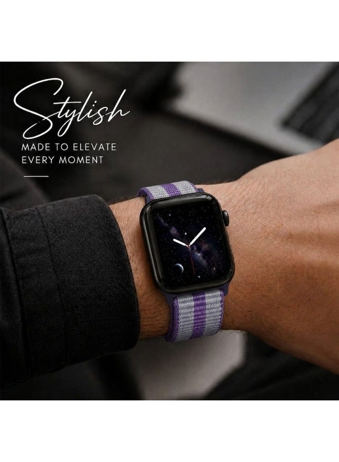 MARGOUN Breathable Nylon Sport Loop Band Compatible with Apple Watch 44mm 45mm 46mm 49mm for Women Men, iWatch Wrist Straps for Ultra 3 2, Se, Series 11 10 9 8 7 - Lavender Purple - Image 5