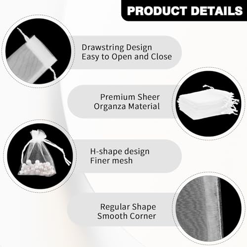 BOEIAC Organza Bags, White Organza Bags, 50Pcs, Sheer Organzas Bag 3 x 4 inch, Jewelry Gift Bags, Party Favor Bags with Drawstring, Mesh Gift Pouches Mini Candy Pouch for Wedding Christmas Party - Image 4