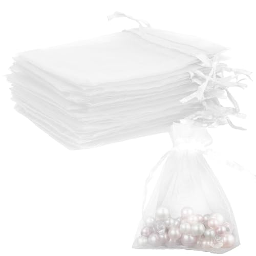 BOEIAC Organza Bags, White Organza Bags, 50Pcs, Sheer Organzas Bag 3 x 4 inch, Jewelry Gift Bags, Party Favor Bags with Drawstring, Mesh Gift Pouches Mini Candy Pouch for Wedding Christmas Party - Image 1