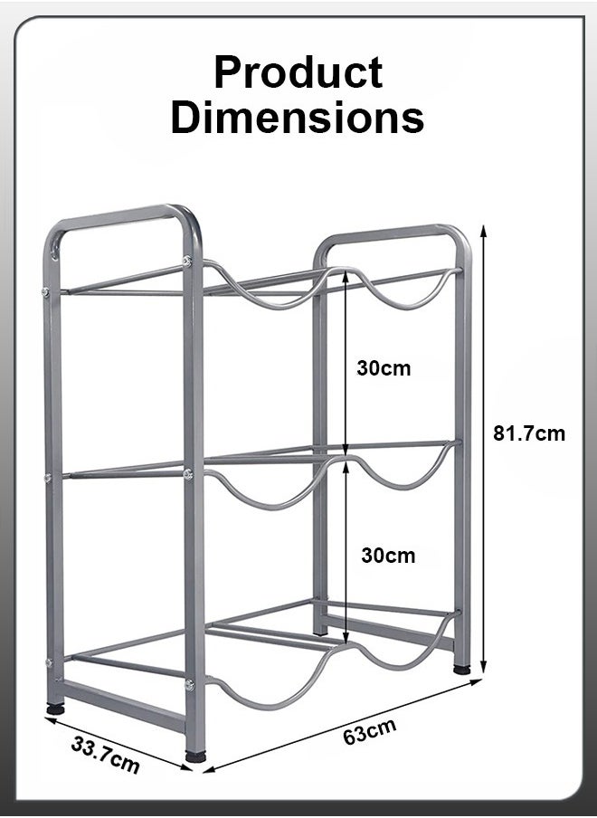 Toshionics 6 Bottles Storage Reinforced Carbon Rack Steel Heavy Duty 3 Tier 5 Gallon Water Cane Jug Holder Cooler Organizer Shelf For Home Kitchen Office Garages Restaurant Gym Stand Shelves  - Image 4
