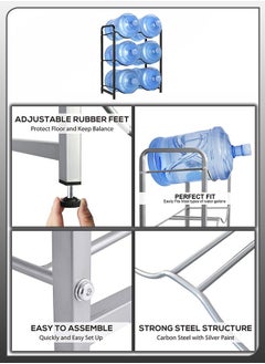 Toshionics 6 Bottles Storage Reinforced Carbon Rack Steel Heavy Duty 3 Tier 5 Gallon Water Cane Jug Holder Cooler Organizer Shelf For Home Kitchen Office Garages Restaurant Gym Stand Shelves  - Image 2