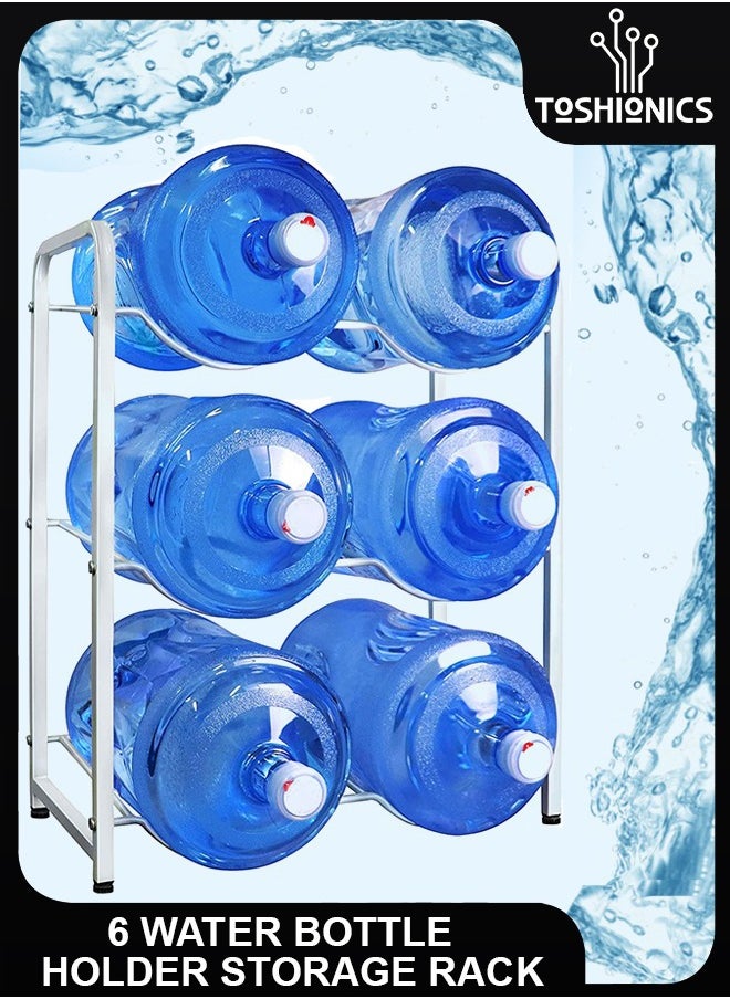 Toshionics 6 Bottles Storage Reinforced Carbon Rack Steel Heavy Duty 3 Tier 5 Gallon Water Cane Jug Holder Cooler Organizer Shelf For Home Kitchen Office Garages Restaurant Gym Stand Shelves  - Image 1