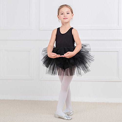 Tutu.kk Toddler Girls' Camisole Dance Tutu Leotard with Fluffy 4-Layers Skirt Tutu Dress for Dance, Gymnastics and Ballet Black 2 Years - Image 2