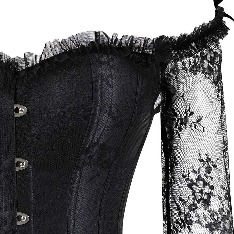 Kranchungel Corset for Womens Halloween Costumes: Corset with Sleeves Lace Bustier for Renaissance Festival Theme Parties X-Large Black - Image 3