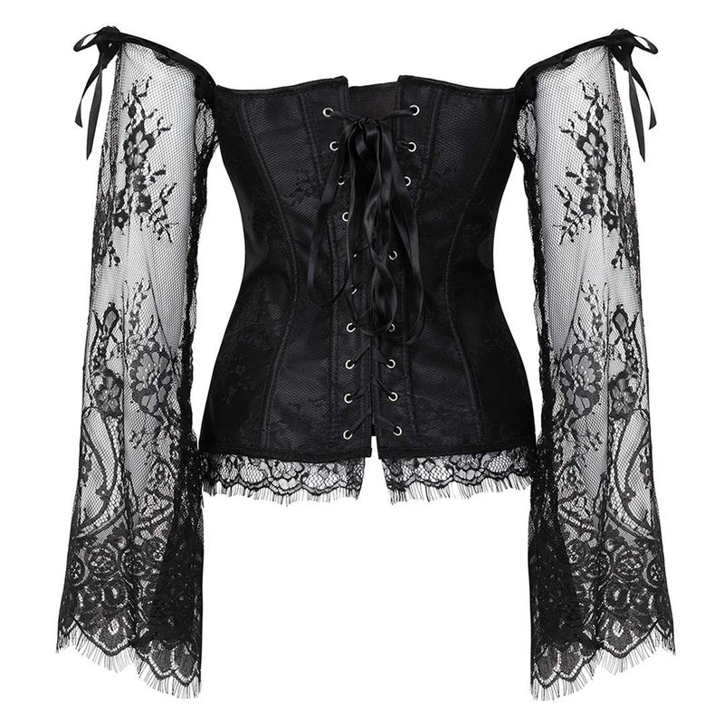 Kranchungel Corset for Womens Halloween Costumes: Corset with Sleeves Lace Bustier for Renaissance Festival Theme Parties X-Large Black - Image 2