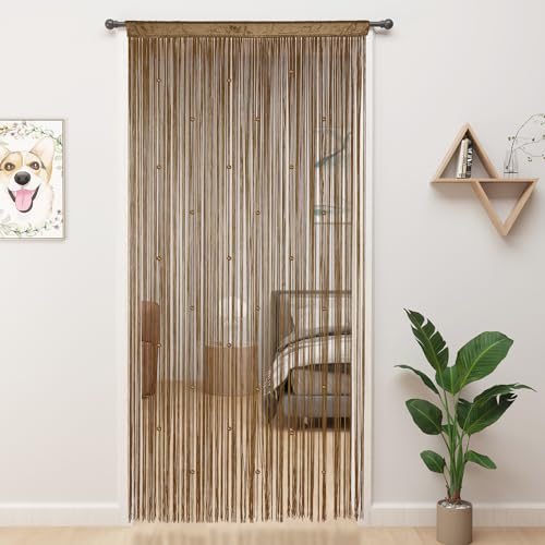 YIIBAII Beaded Curtain Beaded Curtains for Doorways Crystals Suitable for Interior Decoration and Partitions Hippy Closet Curtains (Brown, 39"x79") - Image 1