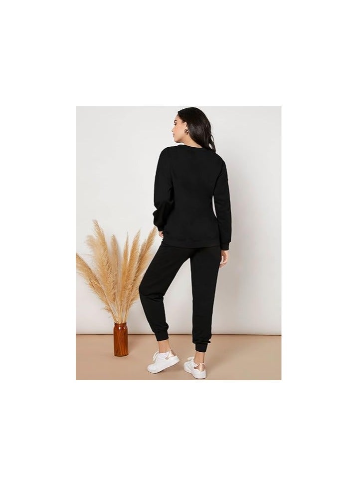 Women's Maternity 2 Piece Outfits Drop Shoulder Sweatshirt Jogger Tracksuit Sets  - Image 5