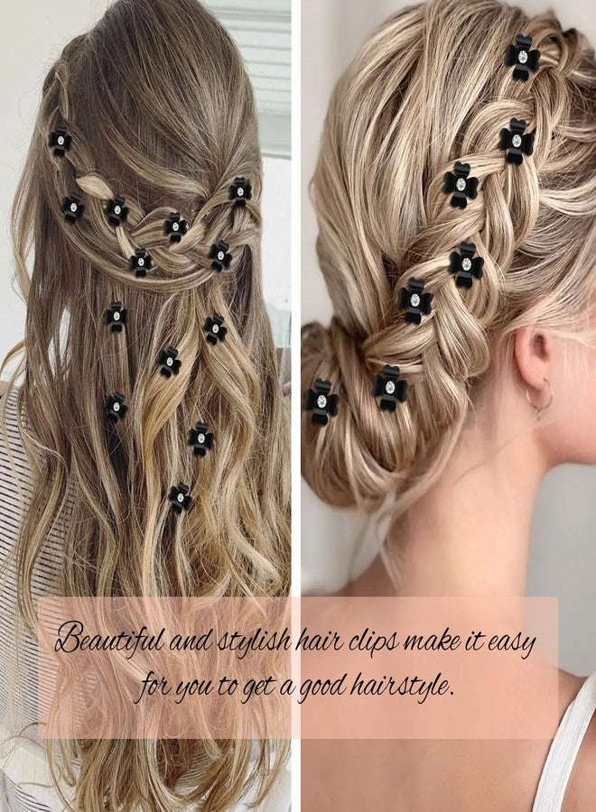 YISSION 40Pcs Mini Black Flower Hair Clips with Rhinestone Cute Hair Pins Decorative Hair Clips Wedding Hair Barrettes Bridal Hair Accessories for Girls Women - Image 2