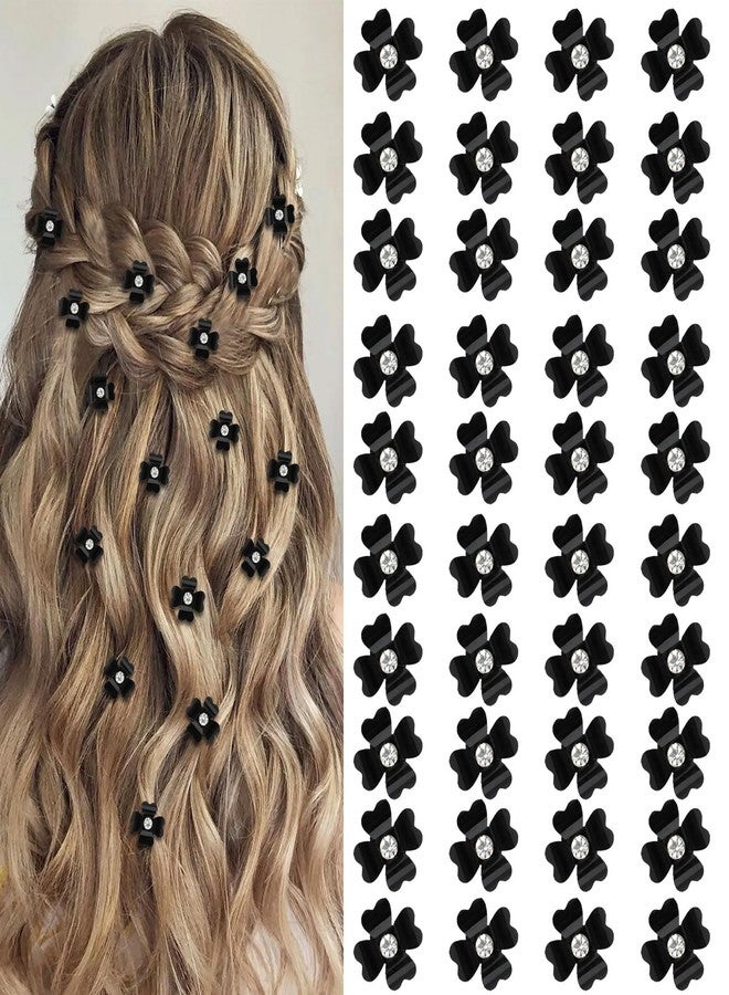 YISSION 40Pcs Mini Black Flower Hair Clips with Rhinestone Cute Hair Pins Decorative Hair Clips Wedding Hair Barrettes Bridal Hair Accessories for Girls Women - Image 1