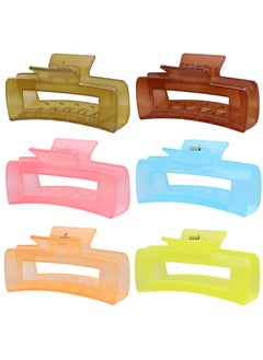 4 Inch Big Hair Claw Clips 6 Pcs Large Claw Clips for Thick Hair Square Hair Clips for Women Rectangle Hair Clips Nonslip Acrylic Banana Jaw Clips Hair Accessories for Girls Shiny