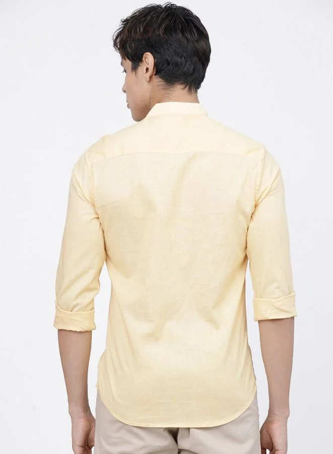 The Indian Garage Co Men Slim Fit Solid Full Sleeves Mandarin Collar Casual Shirt