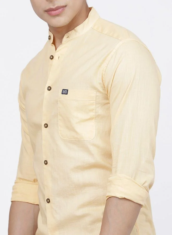 The Indian Garage Co Men Slim Fit Solid Full Sleeves Mandarin Collar Casual Shirt