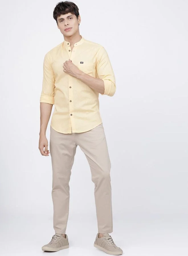 The Indian Garage Co Men Slim Fit Solid Full Sleeves Mandarin Collar Casual Shirt