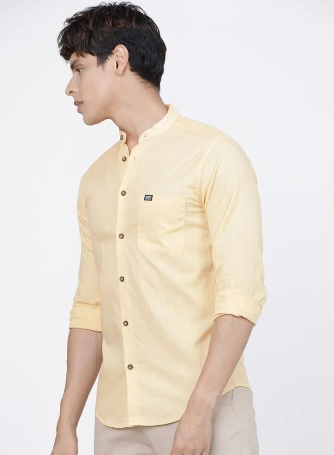 The Indian Garage Co Men Slim Fit Solid Full Sleeves Mandarin Collar Casual Shirt