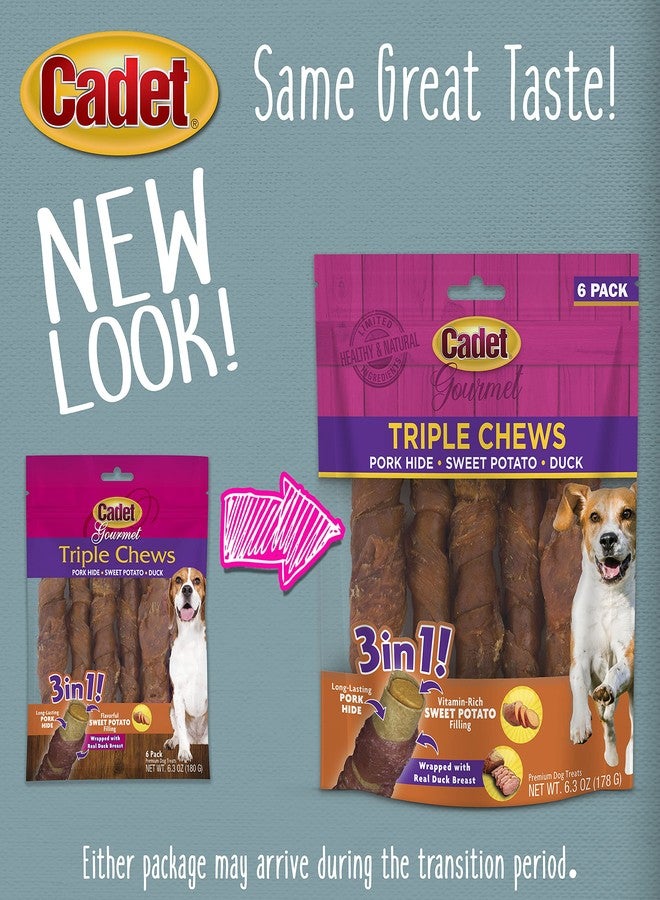 Cadet Gourmet Triple Chews Pork Hide, Sweet Potato, & Duck Dog Treats - Healthy Dog Treats for Small & Large Dogs - Inspected & Tested in USA (6 Count) - Image 5