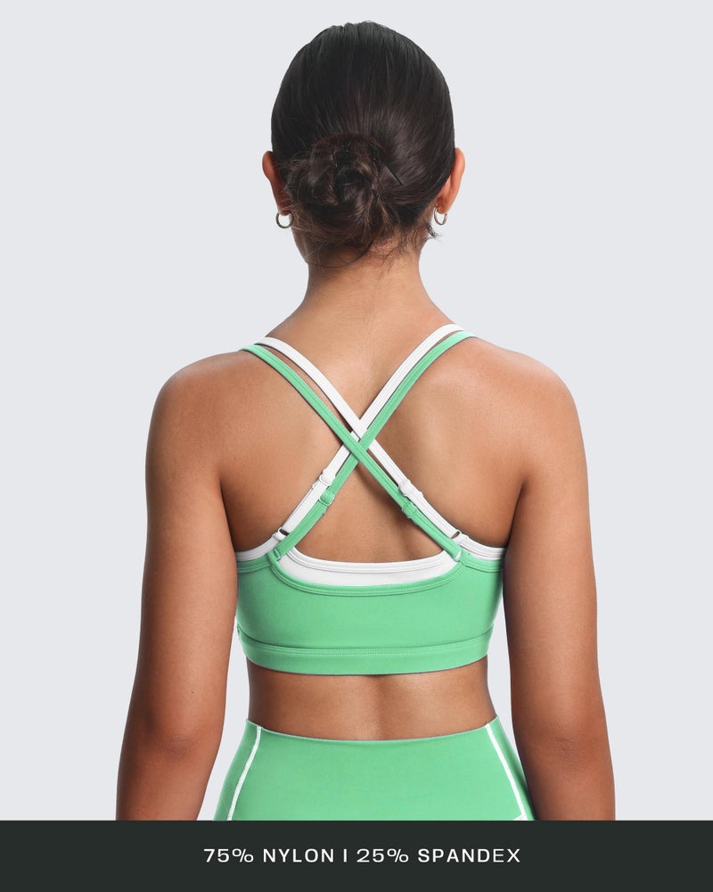 Aoxjox Women's Workout Sports Bras Takes Two Bra High Impact Training Fitness Running Yoga Crop Tank (Katydid Green/White, Medium) - Image 3