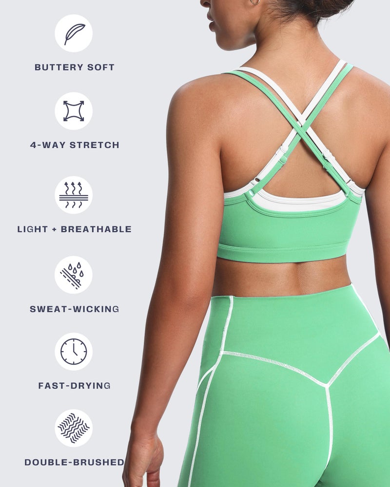 Aoxjox Women's Workout Sports Bras Takes Two Bra High Impact Training Fitness Running Yoga Crop Tank (Katydid Green/White, Medium) - Image 4