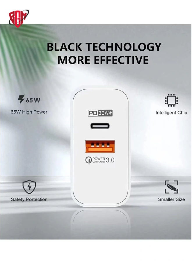 BGM USB C Plug,Charger Type C 65W USB C Fast iphone Charger,PD3.0 Type C Super Fast Charger Wall Plug,Dual Port USB Plug Charger for iPhone, Cell Phones, Mobile Power Bank,iPad,Tablets, Headphones,etc - Image 3