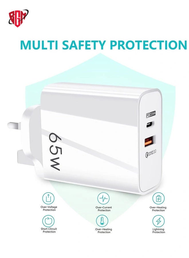 BGM USB C Plug,Charger Type C 65W USB C Fast iphone Charger,PD3.0 Type C Super Fast Charger Wall Plug,Dual Port USB Plug Charger for iPhone, Cell Phones, Mobile Power Bank,iPad,Tablets, Headphones,etc - Image 2