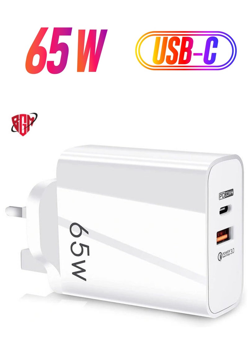 BGM USB C Plug,Charger Type C 65W USB C Fast iphone Charger,PD3.0 Type C Super Fast Charger Wall Plug,Dual Port USB Plug Charger for iPhone, Cell Phones, Mobile Power Bank,iPad,Tablets, Headphones,etc - Image 1
