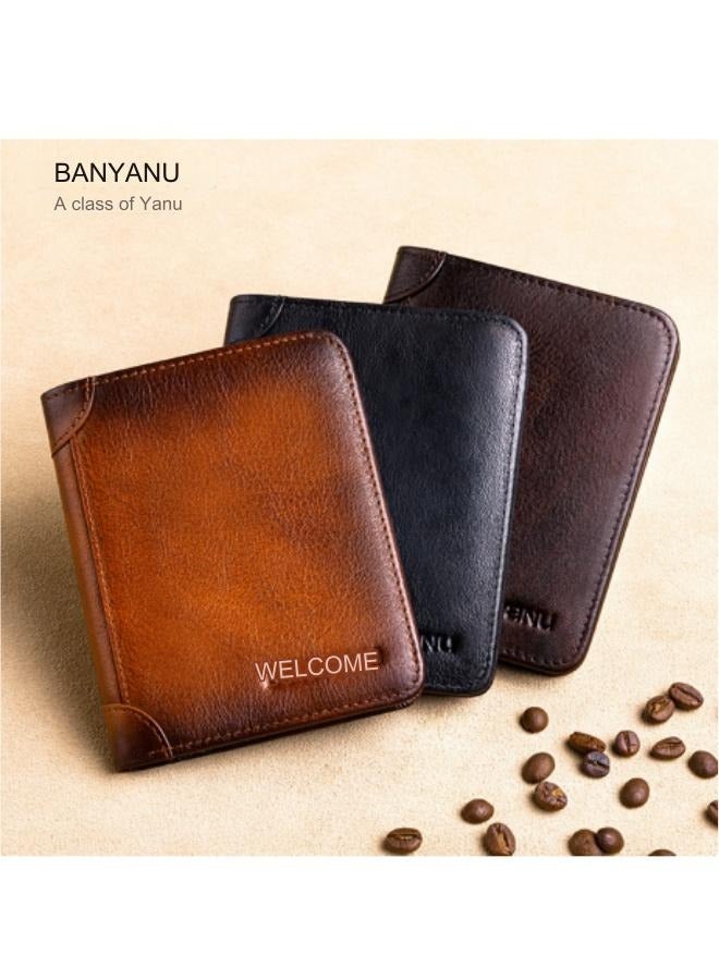 banyanu Men's genuine leather anti-theft brush ultra-thin multi-card slot short wallet-Zongse  - Image 2
