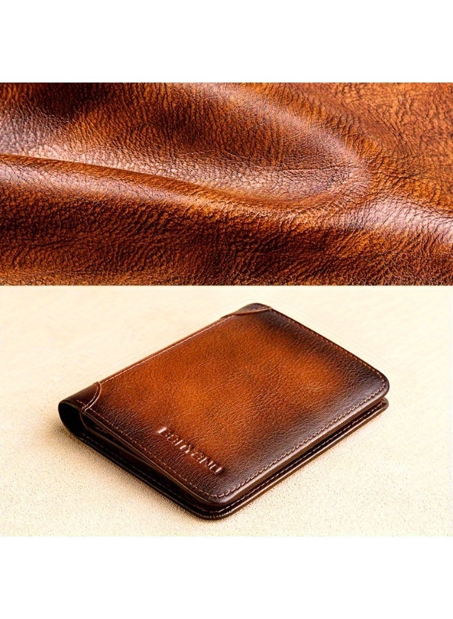 banyanu Men's genuine leather anti-theft brush ultra-thin multi-card slot short wallet-Zongse - Image 3