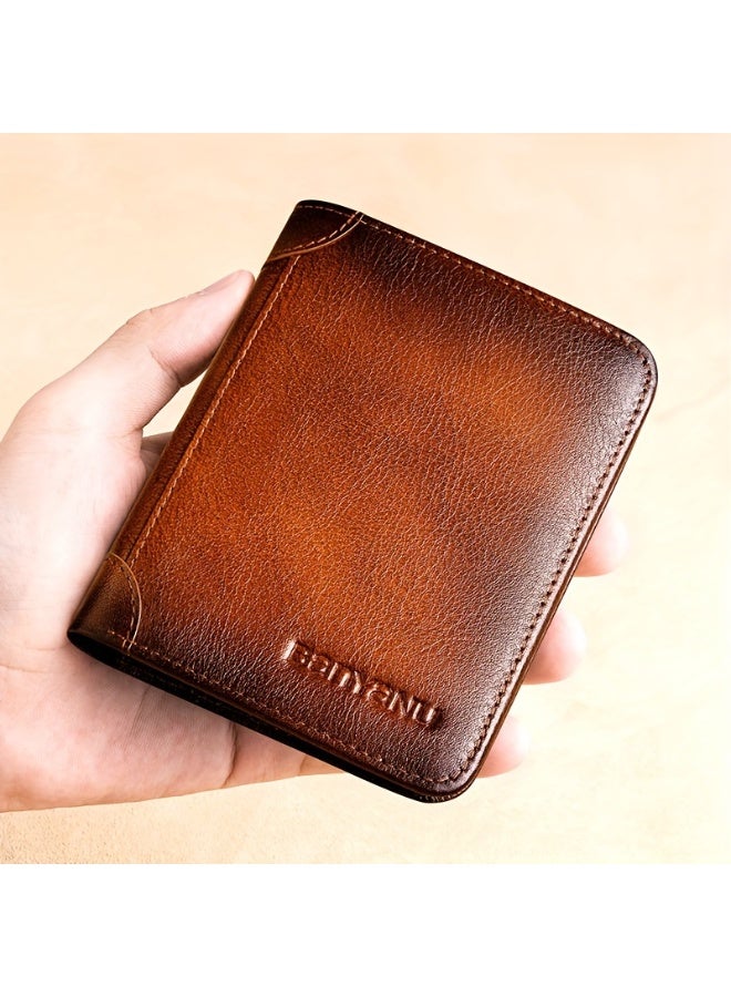banyanu Men's genuine leather anti-theft brush ultra-thin multi-card slot short wallet-Zongse - Image 5