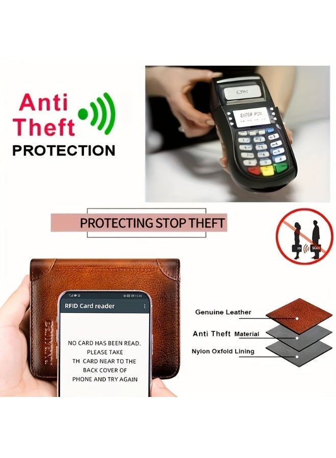 banyanu Men's genuine leather anti-theft brush ultra-thin multi-card slot short wallet-Zongse - Image 4