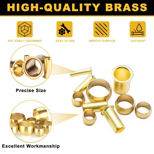 Siptenk 180PCS Brass Compression Sleeves Ferrules & Inserts Tube OD 1/2" 3/8" 5/16" 1/4" 3/16", 5 Sizes Tubing Insert Brass Ferrule Kit for DOT Air Brake LIne Fittings - Image 3