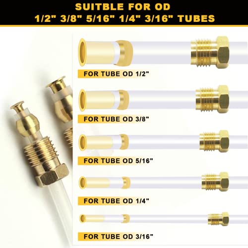 Siptenk 180PCS Brass Compression Sleeves Ferrules & Inserts Tube OD 1/2" 3/8" 5/16" 1/4" 3/16", 5 Sizes Tubing Insert Brass Ferrule Kit for DOT Air Brake LIne Fittings - Image 4