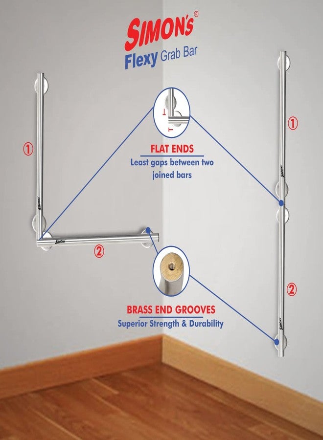 Simon's Flexy 304 Stainless Steel Grab bar for Bathroom and Toilet Safety Handle of Elderly People - 60 cm with 2 Legs of 4.5 cm - Image 4