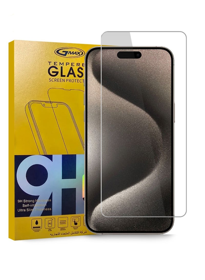 GMAX حماية شاشة زجاجية مقسّاة عالية الدقة لجهاز آيفون 15 برو ماكس - مضادة للانعكاس ومضادة للفقاعات بصلابة 9H وسمك 0.33 مم وحواف مدورة وسهلة التركيب - Image 1