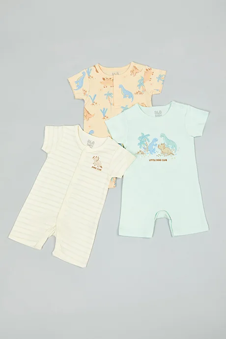 أر أند بي 3 Pack Printed Rompers with Short Sleeves