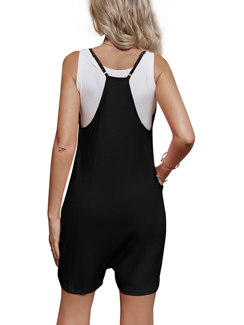 FMEYOA Women's Maternity Overalls Shorts Pregnancy Casual Sleeveless Jumpsuits Romper with Pocket - Image 5