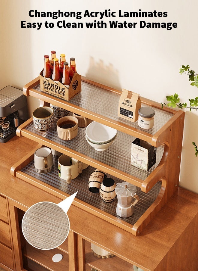 أوبتيا منظم أكواب ثلاثي الطبقات، رف تخزين أكواب، رف تخزين متعدد الوظائف من الخشب والأكريليك، رفوف أكواب قهوة، حامل أكواب خشبي للطاولة، للحمام المنزلي والمطبخ والأكواب الزجاجية والأطعمة للمطبخ والمنزل ومقهى القهوة - Image 5