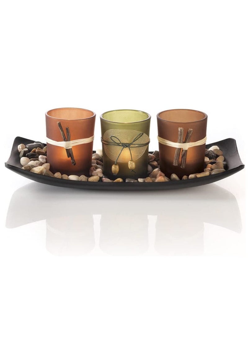 Rock Pow Natural Candlescape Set, 3 Decorative Candle Holders, Rocks and Tray  - Image 1