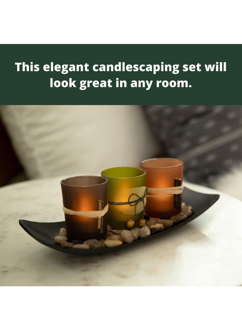 Rock Pow Natural Candlescape Set, 3 Decorative Candle Holders, Rocks and Tray  - Image 2