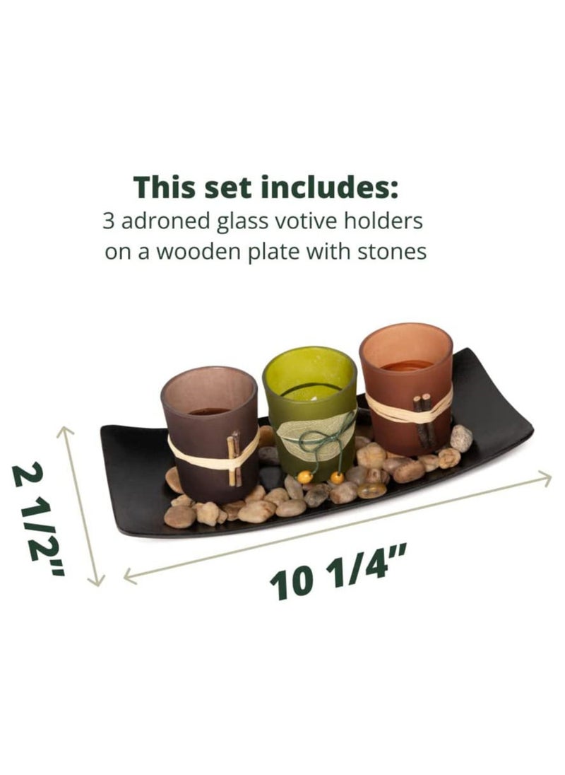 Rock Pow Natural Candlescape Set, 3 Decorative Candle Holders, Rocks and Tray  - Image 4