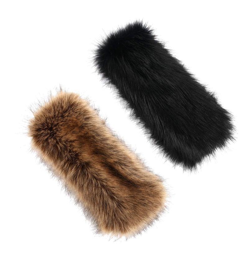 LA CARRIE Faux Fur Headband with Stretch Women's Winter Earwarmer Earmuff (Black & Natural) - Image 5