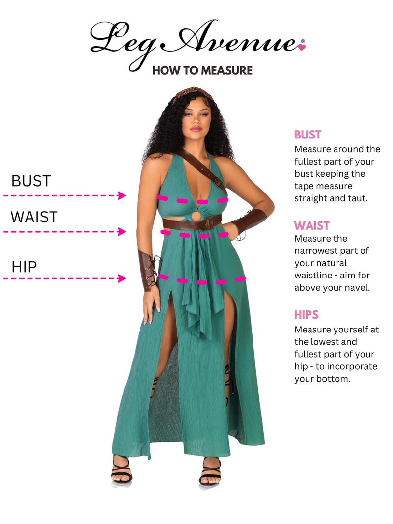 Leg Avenue زي المحاربة النسائي من ليغ أفينيو 4 قطع مع فستان قماش الجاز المقصوص، حزام الكتف، رباط الرأس، وأساور الذراع، أخضر، صغير - Image 4