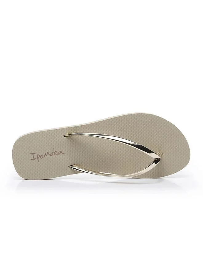 Take Two Beige with Gold Straps Flip-Flops