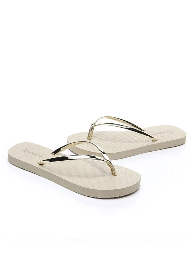 Take Two Beige with Gold Straps Flip-Flops