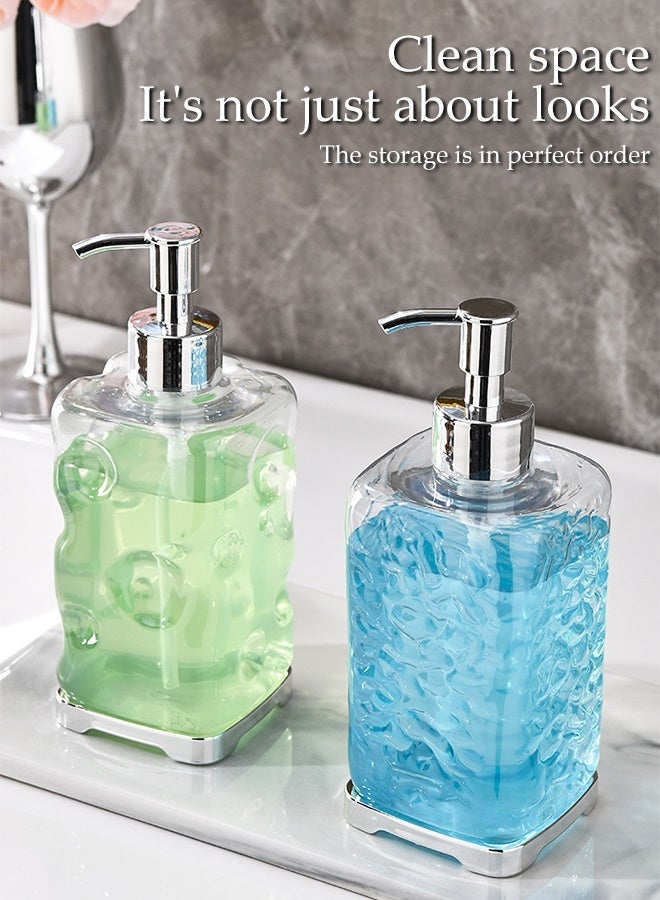 DUNISO 2 Set of Square Plastic Diamond Lotion Dispenser,Soap Dispenser for Countertop, Kitchen, Bathroom,Refillable Hand Lotion, Shampoo, Body Wash Dispenser - Image 5