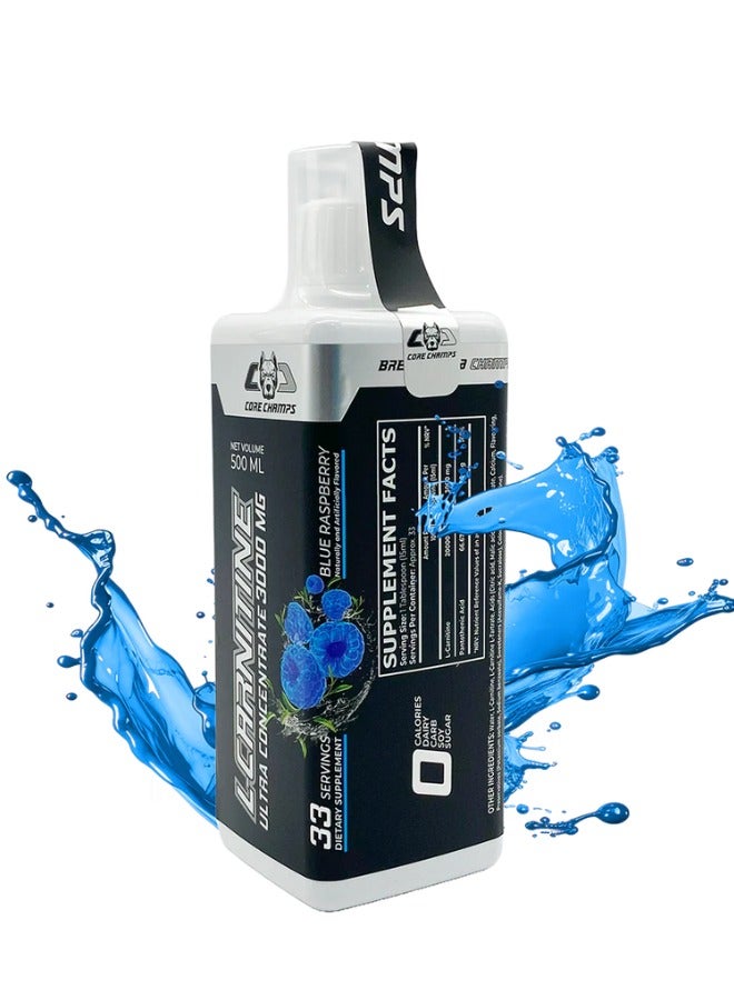 CORE CHAMPS L-كارنيتين، تركيز فائق 3000 ملغ، نكهة التوت الأزرق، 33 حصة