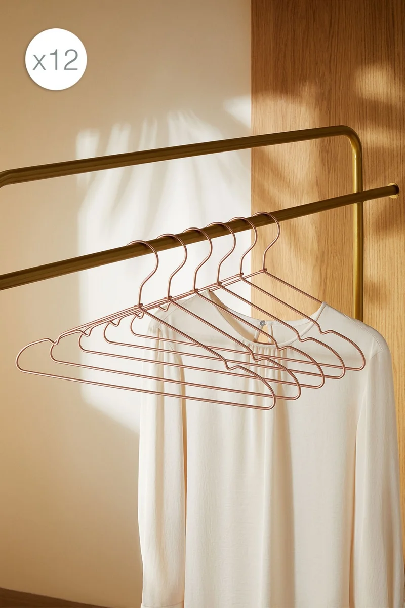 Ocean Home Textile 12-Piece Rose Gold Color Metal Clothes Hangers 22 x 41 x 0.4 cm