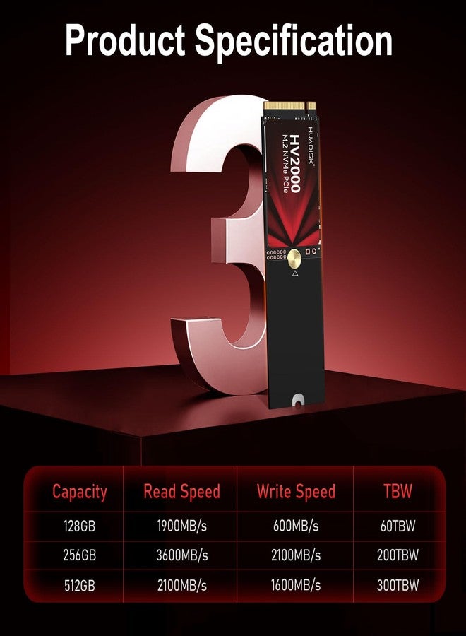 قرص صلب داخلي من نوع HUADISK M2 SSD، M.2 NVMe SSD مزود بمشتت حراري، سعة 128 جيجابايت NVMe Gen3x4، M.2 2242 مع لوحة توسعة 2280، سرعة نقل بيانات تصل إلى 2200 ميجابايت/ثانية، ذاكرة فلاش ثلاثية الأبعاد NAND، متوافق مع أجهزة الكمبيوتر المكتبية والمحمولة. - Image 5